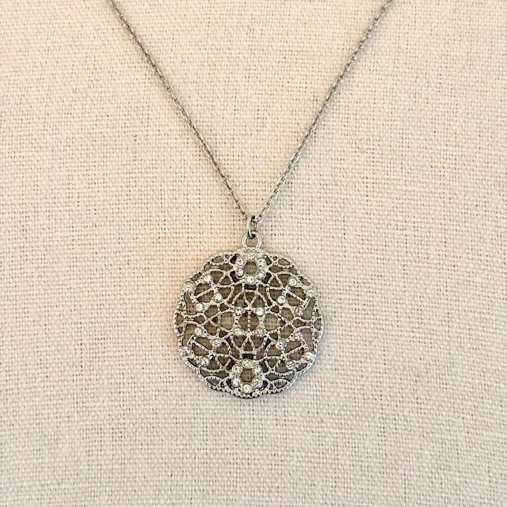 LOFT | Filigree Crystal Pendant Necklace | 36” Length